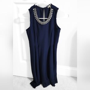 Monteau Navy Sleeveless Dress with Statement Jewel Collar Kids Size 12 (L)